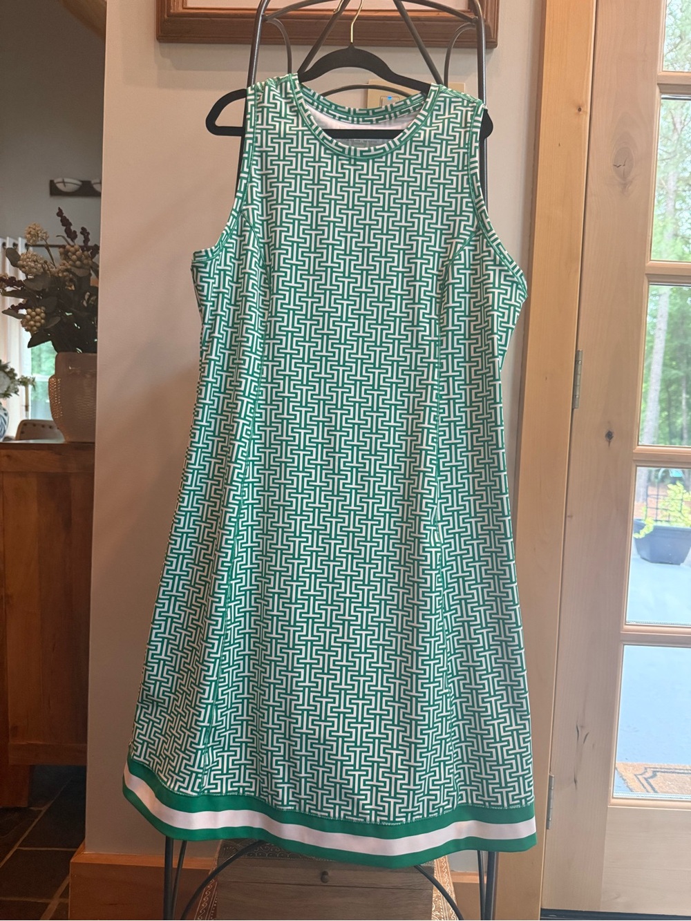 Southern Tide Green & White Geometric Sleeveless Shift Dress